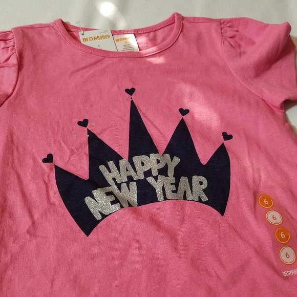 Gymboree Outlet Size 6 Pink Short Sleeve Happy New Year Shirt. NWT - Picture 3 of 3